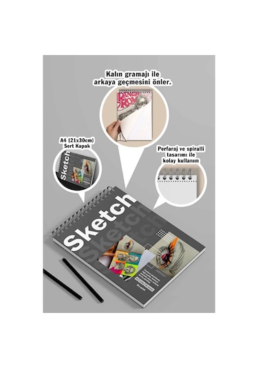 Eskiz Defteri Sketch Book A4 110gr, Sert Kapak Resim Defteri Premium Resim Defteri