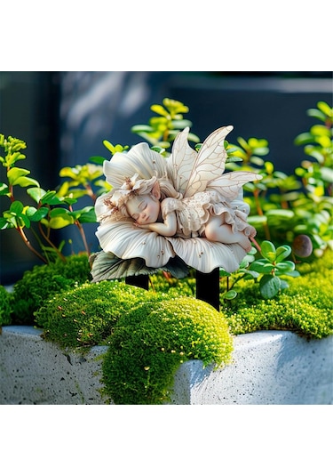 Beyaz Lotus Peri Bahçesi Kazığı Akrilik Çiçek Saksısı Dekorasyonu