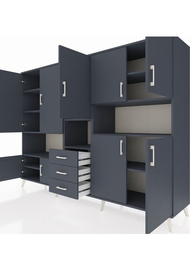 Hyperion Dolap 13 Raflı 3 Çekmeceli 9 Kapaklı 220x44x163 Antrasit Antrasit-antrasit