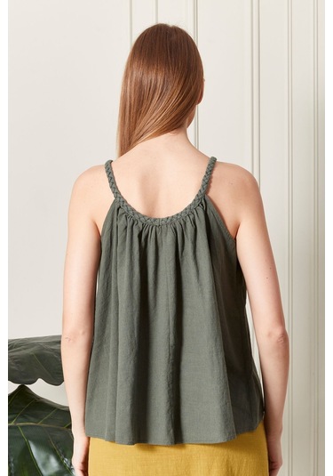 Şık Farklı Tarz Keten Işıl Bluz - Zarif Ve Modern Tasarım Haki