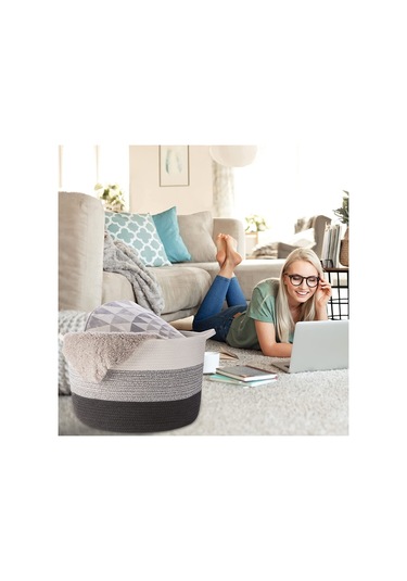 45x35 Jüt Pamuklu Büyük Boy Sepet, Battaniye, Oyuncak Sepeti Antrasitgri