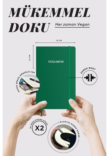 Nota Bene Classic Esnek Kapak Defter, 13x21 Cm, Çizgili Yeşil