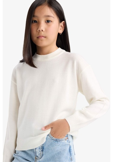 Defacto Kız Çocuk Standart Fit Bisiklet Yaka Triko Kazak C6902a825auer105 Ekru