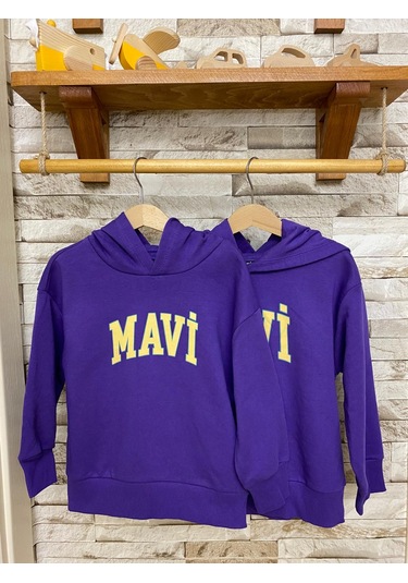 Aysbebe Baskılı Kapüşonlu Çocuk Sweatshirt Mor