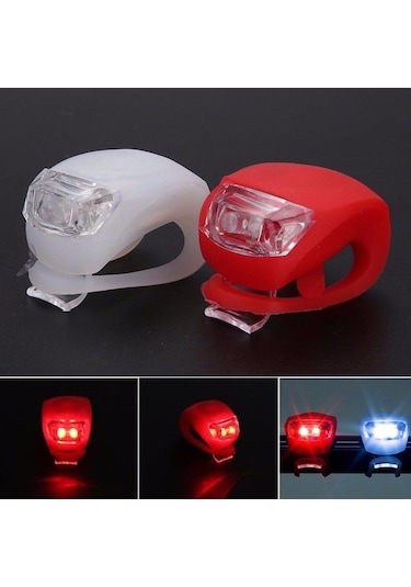 Bisiklet Silikonlu Işık Seti Far Stop + Pil Çok Renkli