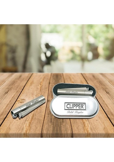 Kişiye Özel Clipper Metal Taşlı Gümüş Çakmak