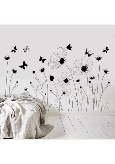 Yeni Siyah Çiçekler Kelebek Duvar Çıkartmaları Oturma Odası Yatak Odası Başlık Arka Plan Duvar Duvar Çiçekler Posteri Dekoratif Duvar Kağıdı Sanat Diğer