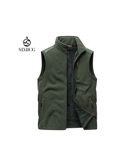 Erkek Kışlık Polar Astarlı Outdoor Günlük Polar Yelek, Erkek Spor Kolsuz Polar Yelek Ceket Yeşil