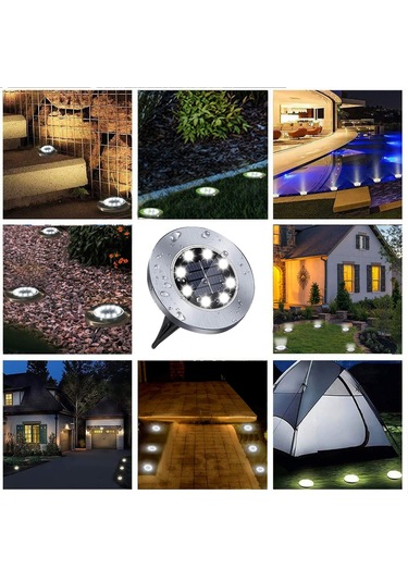 Suofeng 4'lü Paket 8 Led Güneş Enerjili Paslanmaz Çelik Toprak Içine Takılabilir Bahçe Yol Işığı - Su Geçirmez Beyaz Işık Diğer
