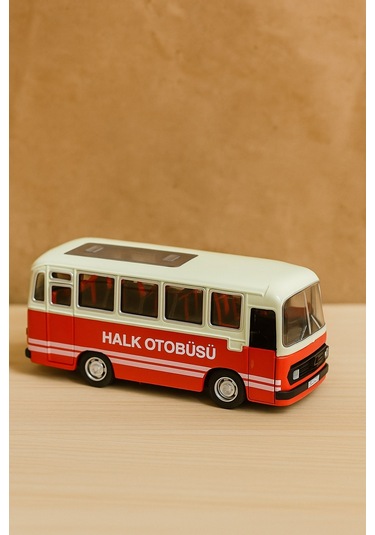 Nostaljik Halk Otobüsü 11 Cm Pilli Sesli Işıklı Kapısı Açılır Yumuşak Tekerlekli - Kırmızı