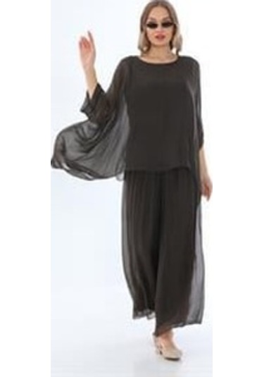 İtalyan Yarasa Kol İpek Bluz-8869 Kahverengi