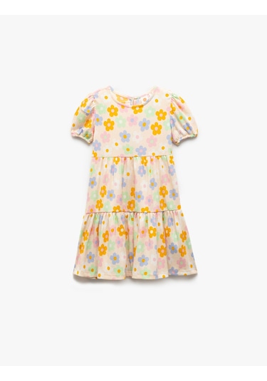 Koton Bisiklet Yaka Balon Kollu Katlı Çiçekli Elbise Bej Desenli 5smg80003ak Ekru Desenli Ekru