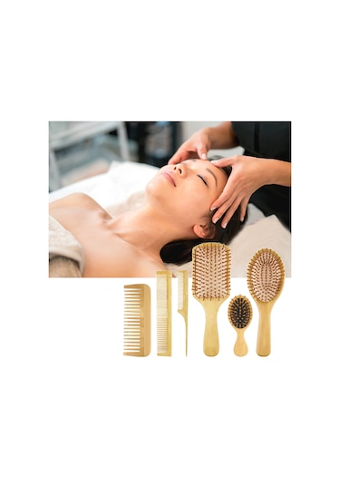 Shineyee 6'lı Ahşap Saç Tarak Seti: Akne Tereyağı Tarakları, Uç Uçlu Tarak, Geniş Dişli Ve Çift Başlı Tarak - Saç Bakımı Ve Kafa Derisi Masajı