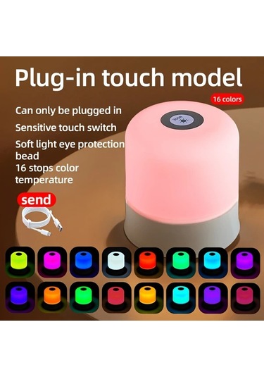 Boatshop1 Modern Dokunmatik Kontrollu 16 Renk Led Komodin Lambasi Uzaktan Kumandali 3 Mod Usb Sarj Edilebilir Pil Yatak Oturma Odasi Ve Kamp Icin Ahşap