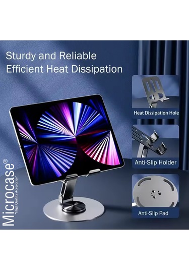 360 Döner Başlıklı Ve Görüş Açısı Ayarlanabilir Metal Telefon Standı Gri Al5341 Gri