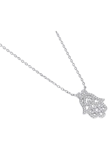 Kadın Taşlı Fatma Ana Eli Model Gümüş Kolye Silver