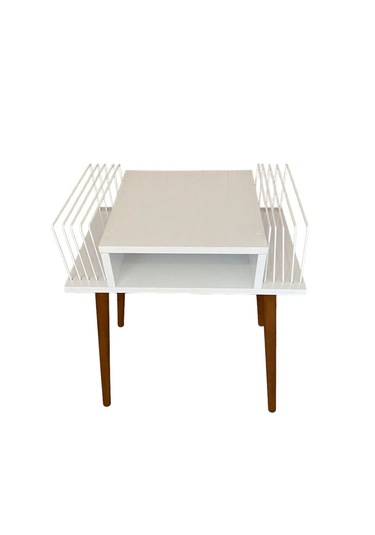 Plak Ve Pikap Sehpası 2 Li Beyaz Ahşap Ayaklı