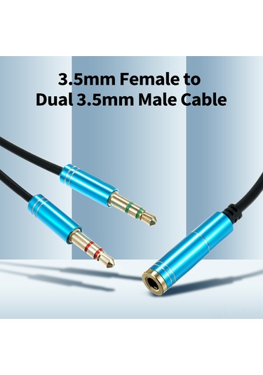 Wezone Mavi 3.5mm Dişi'den İki Erkek'e Ses Kablosu - Oyun Kulaklığı Mikrofon Ve Ses Ayırıcısı, Tpe Kaplama, Plug & Play