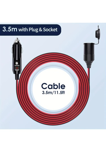 Honeybeeshop 1 Adet Obho Agir Hizmet 3 5m Araba Sigara Atesleme Ucu Uzatma Kablosu 16awg 12 24v Erkekten Disli Baglanti 15a Sigortali Led Gostergeli