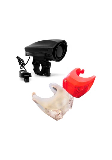 Plus 120 Desibel Dijital Pilli Korna 120 Dsb ve Silikon Far Seti Siyah - Kırmızı