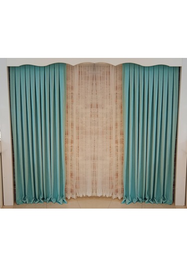 Açık Turkuaz Renk Fon Kadife Perde Çift Kanat 1/3 Sık Pileli Dikim V-21 Açık Turkuaz