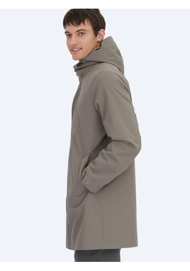 Haki Oversize Fit Kruvaze Yaka Casual Dokuma Pardesü Haki