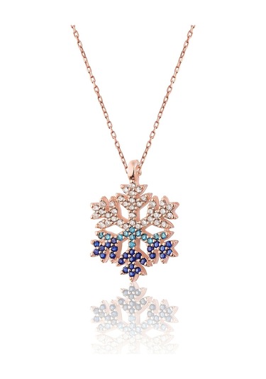 Zanaatsilver 925 Ayar Gümüş Zincirli Zirkon Taşlı Rose Kaplama Kar Tanesi Kolye