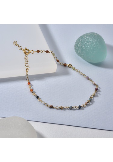 14 Ayar Altın Kaplama Çok Renkli Doğal Taşlı El Yapımı Gümüş Bileklik - Cbs00131 Altın