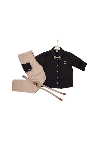 Esterella Erkek Çocuk Papyonlu ve Askılı Gömlek Pantolon Takımı Siyah