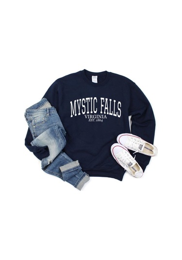 Lacivert Mystic Falls Virginia Est.1864 Kazak Salvatore Kapşonlu Stefan Ve Damon Jumper Virginia Pullovwe Vampir Fanı Için Sevimli Hediye Lacivert
