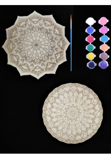 Mandala , 20 Cm 2'li Ahşap Hobi Boyama Setleri Model 5