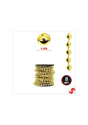 Zincir Boncuk Makara, 6mm X 8mt - Altın 1+