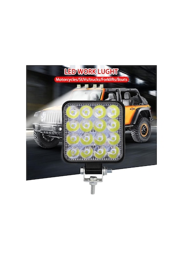 Off Road Sis Farı Lambası 16 Ledli Kare 4'lü Paket Su Geçrmez Led