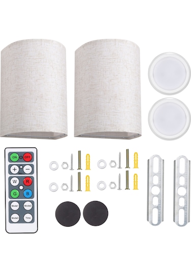 Yunboo Yd-003 Duvar Tipi Rgbw Işık - 16 Renk 3 Modlu, Kum Rengi Kumaş Abajur, Uzaktan Kumanda, 10 Seviye Parlaklık, Zamanlayıcı 2 Adet Bej