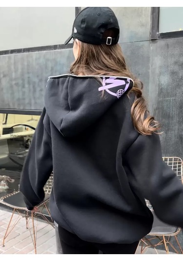 Paradise Oversize Zip-up Graffiti Hoodie - Full Face Zip Gri