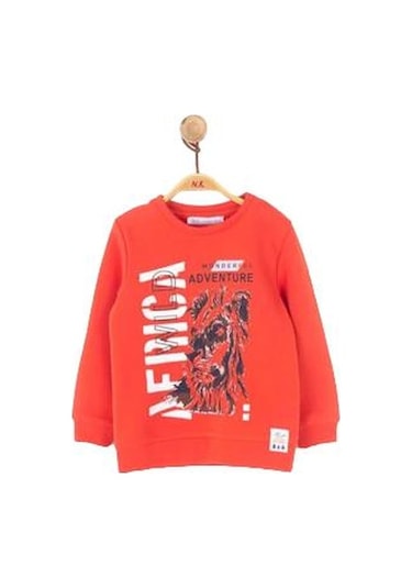 Nk Kids Erkek Çocuk Pamuklu Aslan Baskılı Sweatshirt-11226-mercan Mercan