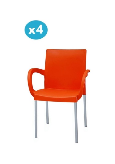 Omnipazar Mt-cf880 Mare Plastik Bahçe Balkon Koltuk Sandalye 4'lü Set Turuncu Turuncu
