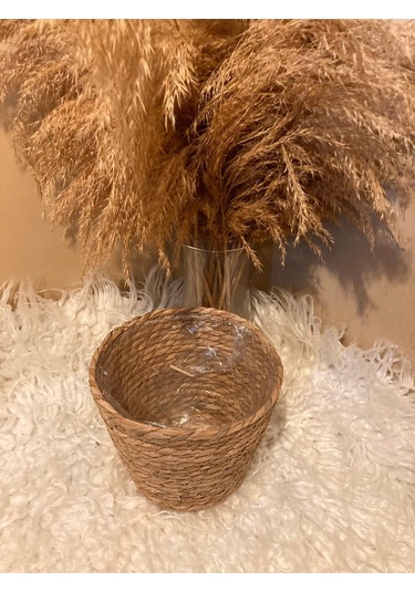 V Şeklinde Hasır Kalın Örgü İçi Poşetli Saksılık Orta Boy