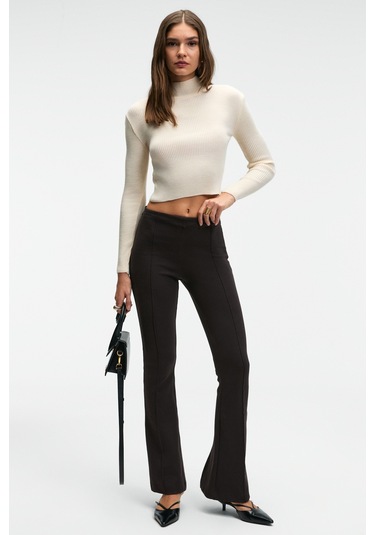 Grımelange Lysavıne Kadın Esnek Kumaşlı Slim Fit Koyu Kahverengi Pantolon Koyu Kahverengi