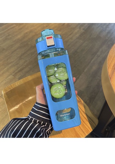 Pp Malzeme Tasarım Model Düşmeye Kırılmaya Dayanıklı Taşınabilir Pipetli Bardak Suluk 1 Litre Mavi