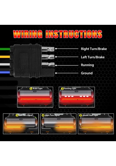 Youtek Pickup Kuyruk Lambası Akıcı Balık Kemiği Fren Ve Sinyal Işığı 12-24v Geniş Voltajlı 1.8m