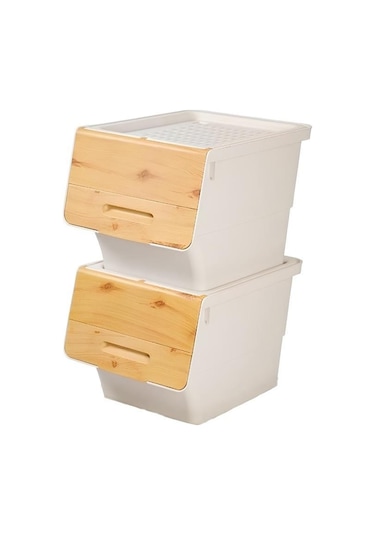 Motek Patetes Soğan Sepeti Oyuncak Kutusu Tekerlekli Organızer Çok Amaçlı Kutu 2x12lt-bambu+krem