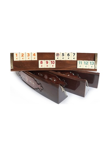 Helena Wood Art Mozaik İşlemeli Masif Ahşap Okey Seti Oval Takımı Gül