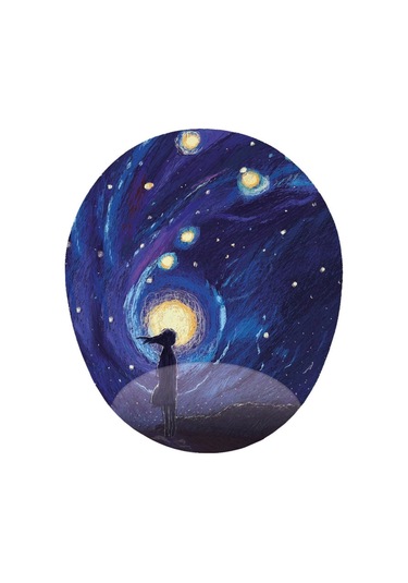 Yıldızlı Gece Ve Kız - Bilek Destekli Oval Tasarım Mousepad