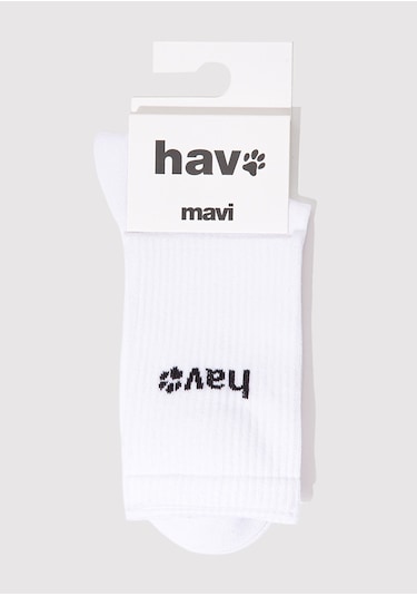 Mavi - Hav Baskılı Beyaz Soket Çorap 1913653-620 Beyaz