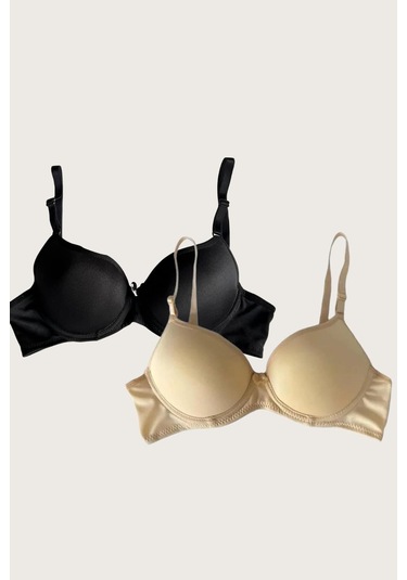 Ten-siyah 2'li Mikro Kumaş İçi Boş Balenli Günlük Desteksiz Sütyen Görsel