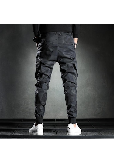 Kamuflaj Rahat Pantolon Erkek Yeni Moda Ince Elastik Bel Moda Iş Pantolonu Pantolon Siyah