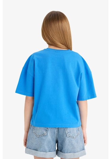 Defacto Kız Çocuk Relax Fit Bisiklet Yaka Basic Düz Kısa Kollu Tişört Z5095a625smbe124 Mavi