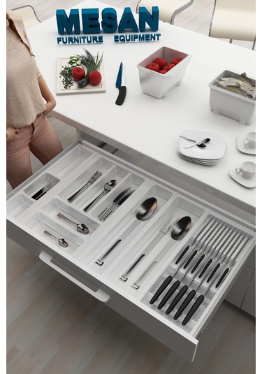 Çekmece Içi Kaşıklık Ve Bıçaklık Düzenleyici Beyaz, 84x48 Yandan Ve Boydan 4cm Kesilebilir Beyaz