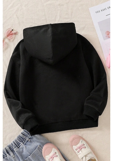 Uyguntarz Çocuk Kalp Baskılı Sweatshirt Siyah